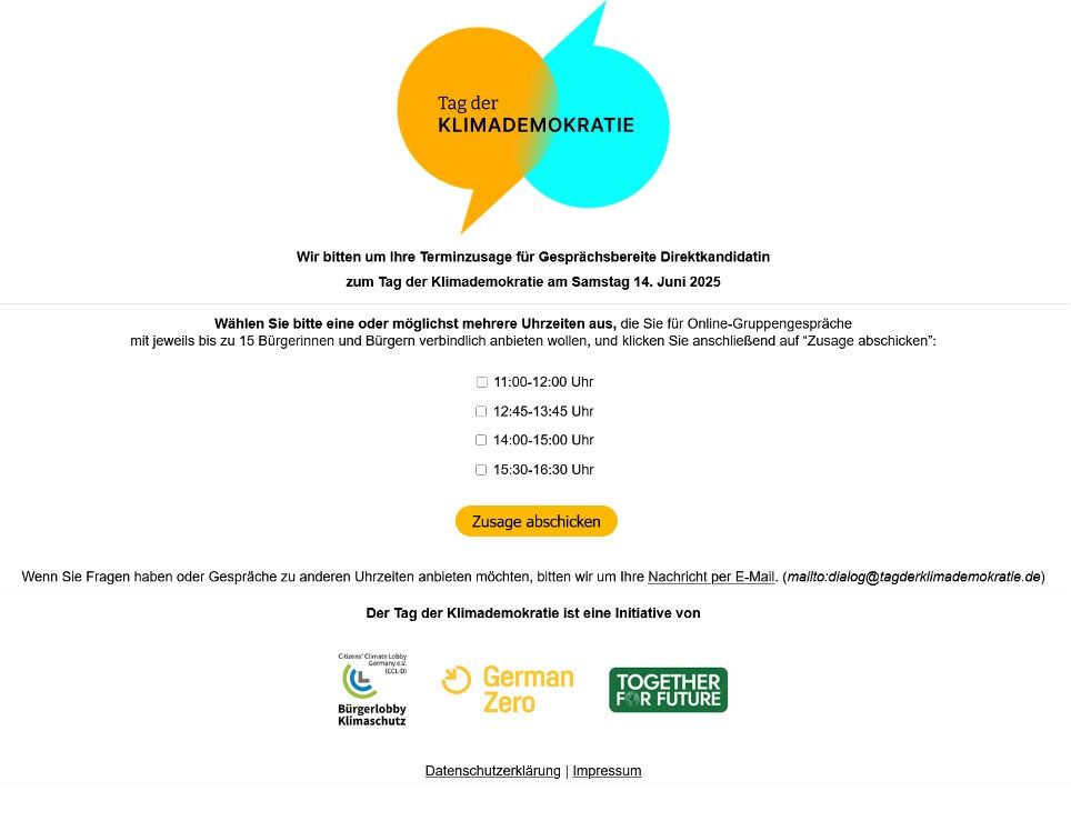 Screenshot landing page with lot reservation for parliamentarians