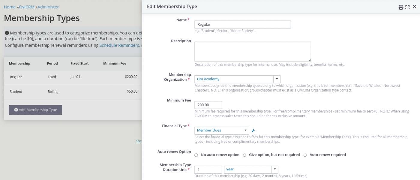 Screenshot for the Membership Management Feature