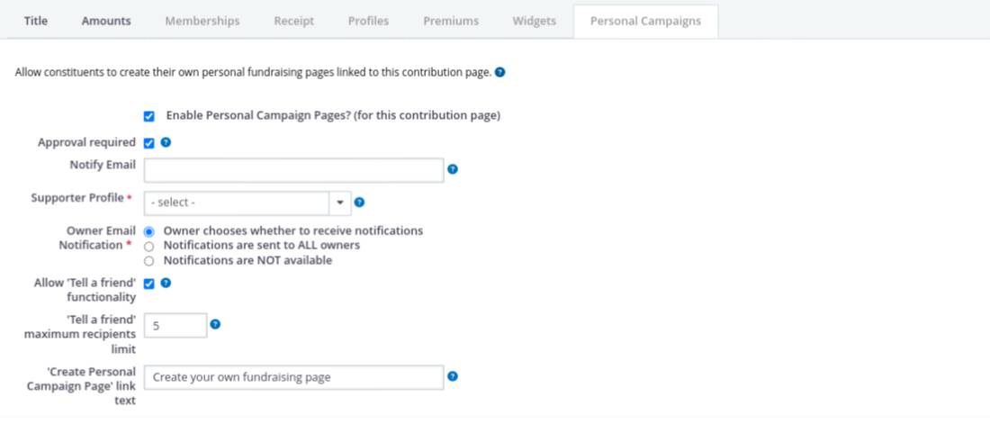 Screenshot for the Peer to Peer Fundraising feature