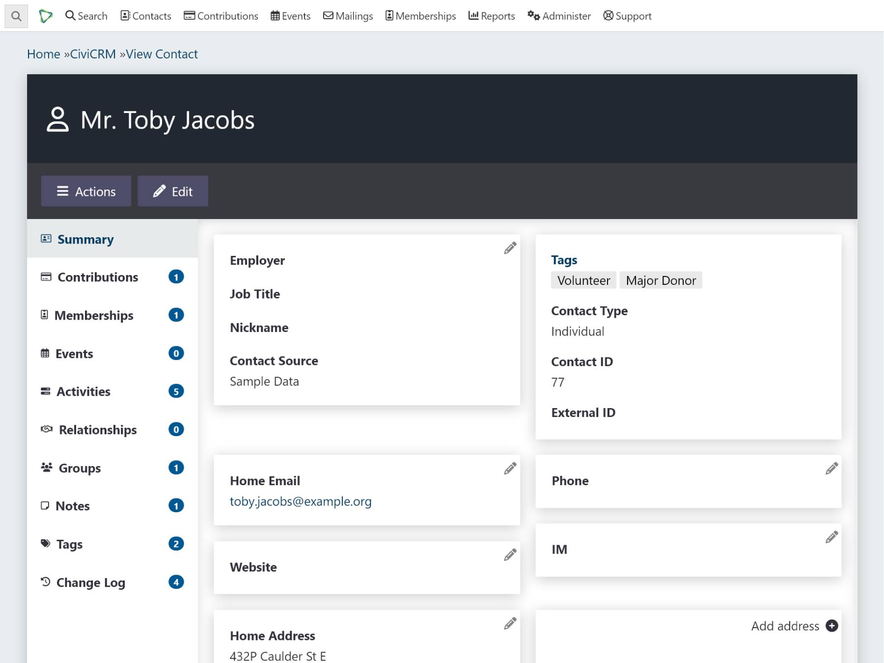 Example screenshot of CiviCRM