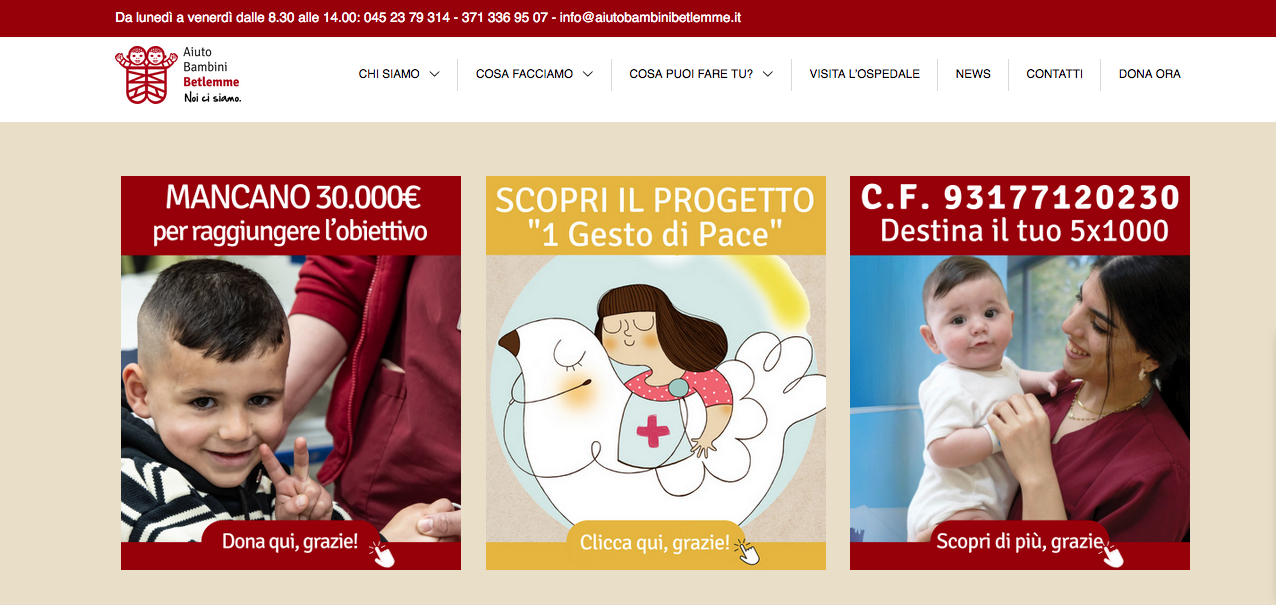 Screenshot of Aiuto Bambini Betlemme's website